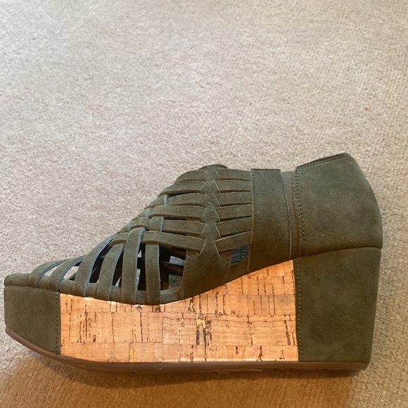 CHOCOLAT BLU Cork Wedge Platforms Sundance Free People 6.5 Olive Moss Green - Picture 10 of 10